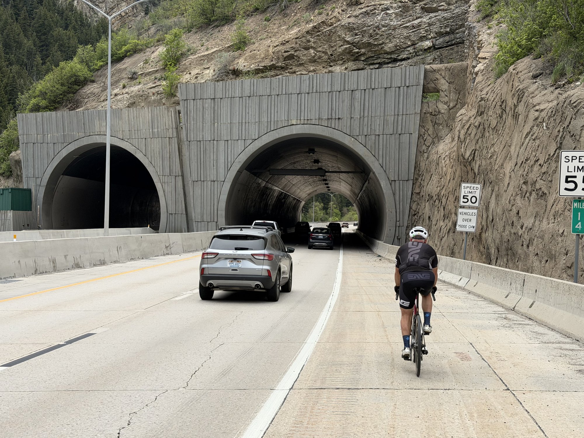Seth riding into the Provo Canyon tunnel