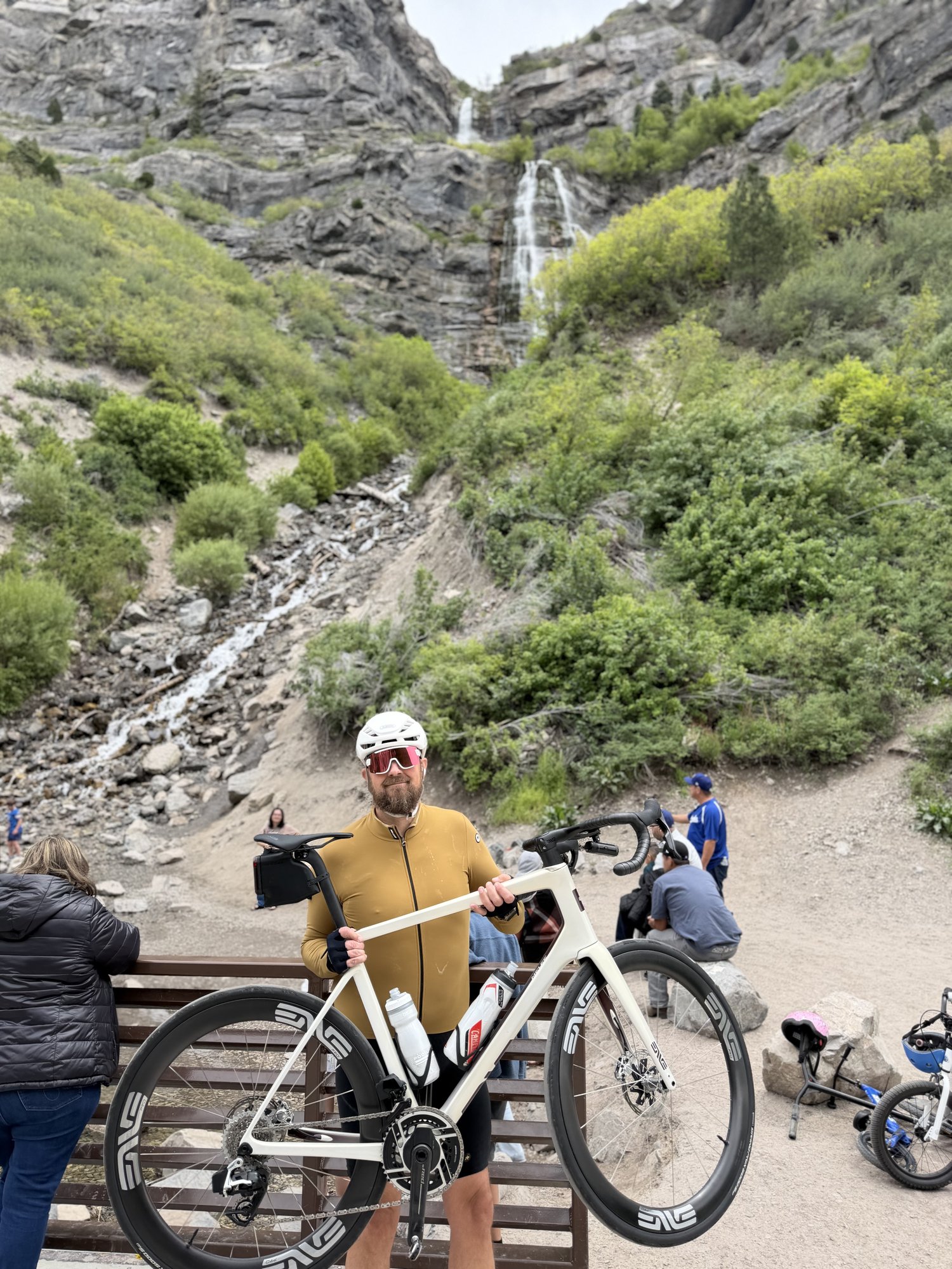Ryan with bike at Bridal Veil Falls