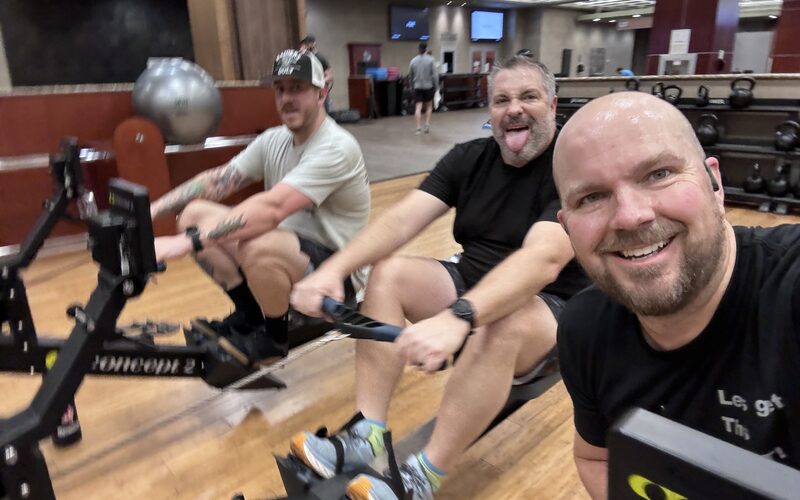 Ryan and Mick on rowing machines