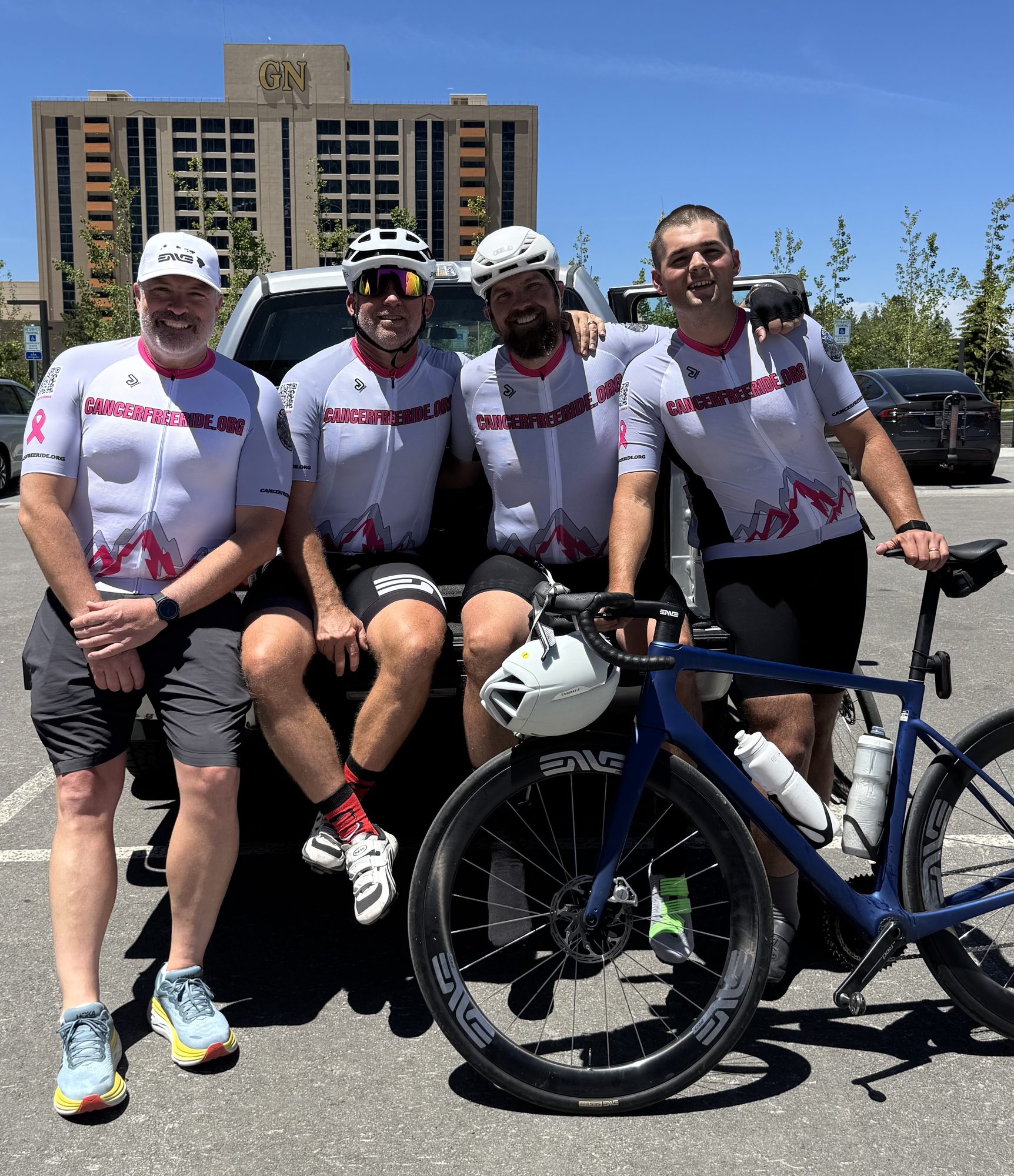 The full team post-ride at the tailgate